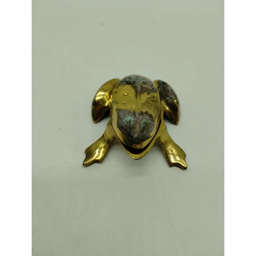 Vintage Solid Brass Frog Personal Ashtray Trinket Box Key Hider Hinged Lid 3